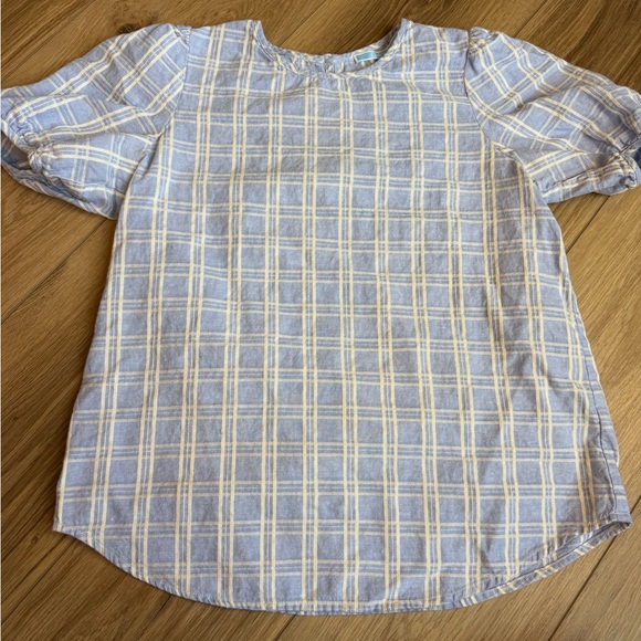 Draper James Tops - Draper James Cotton Linen Blue Gingham Check Short Sleeve Top Small